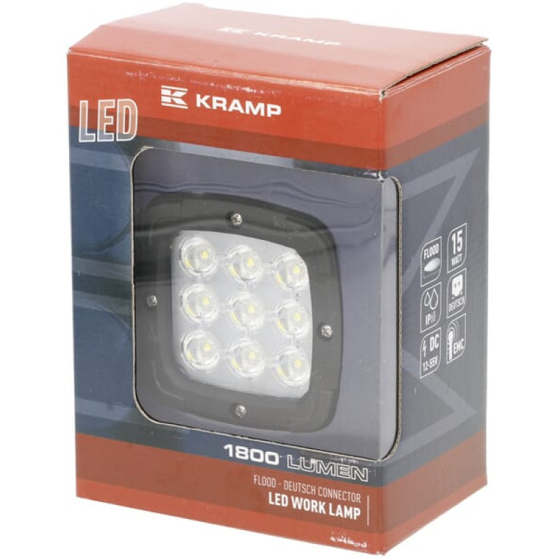 Kramp Darba gaismas LED, 13.5W, 1800lm, kvadrātveida, 12-24V, Deutsch spraudnis, 123x74x100mm, plūdi, 9 LED, LA10099