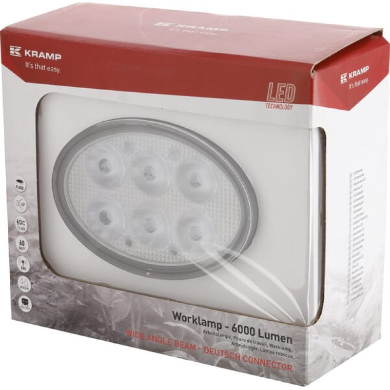 Kramp Darba gaismas LED, 60W, 6000lm, ovāls, 12-60V, 154x105x70mm, plūdi, LA10525