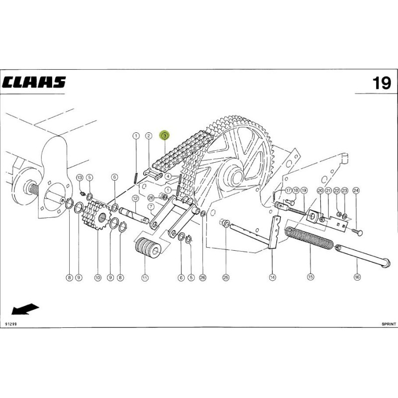 Eu-Gear Producer CLAAS SPRINT lopbarības piekabes rotora piedziņas riteņa ķēde 2125841