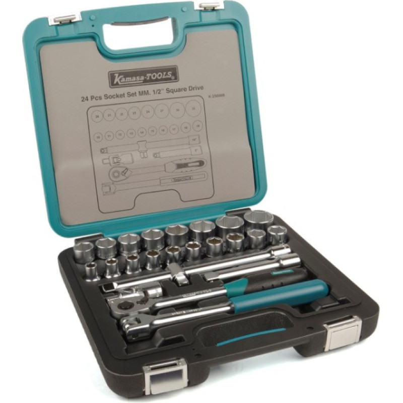 Kamasa Tools 1/2" muciņu komplekts ar sprūdratu, 34 gab. (K25008B)