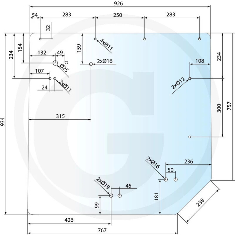 Kramp Claas Ares Aizm. stikls 7700072361