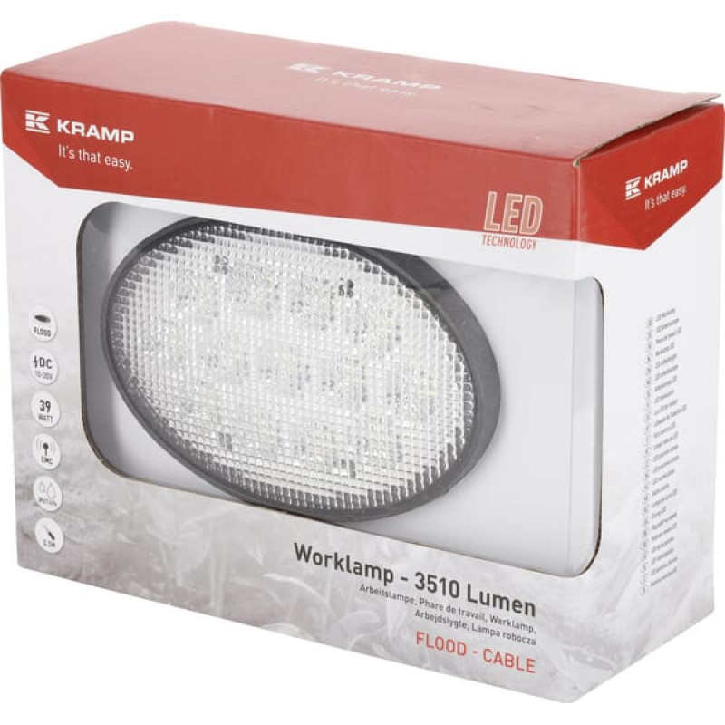 Kramp Work light LED, 39W, 3510lm, oval, 10/30V, 144x69.4x98mm, Flood, 13 LED's, LA10039